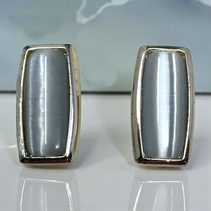 Vintage Carolee Earrings Silver-Tone Petite Faux Moonstone Modernist Clip On